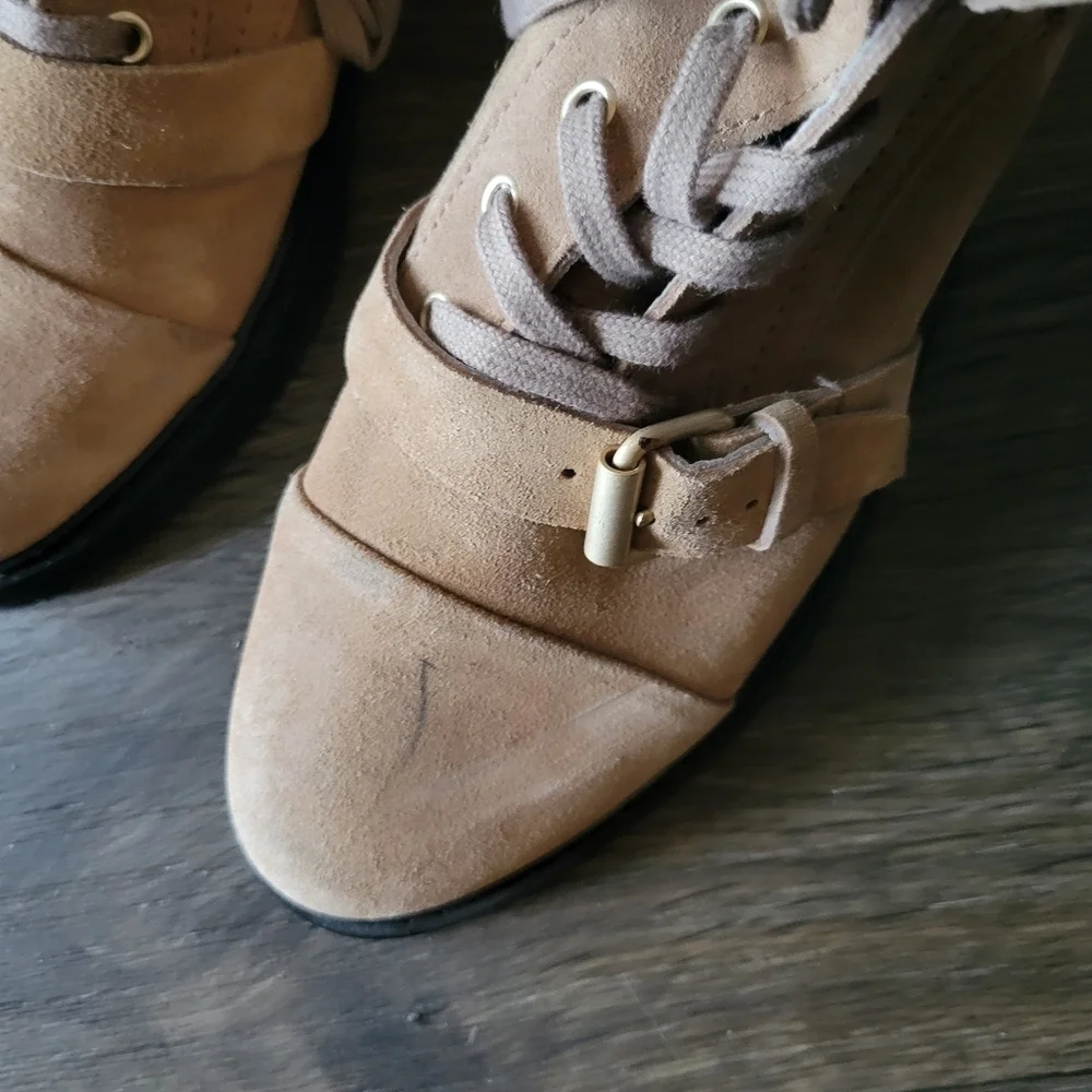 AllSaints Donita COMBAT BOOTS IN DARK SAND SUEDE SIZE 38 - Picture 2 of 5